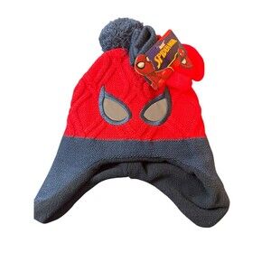 SPIDER-MAN MARVEL  Hat & Gloves Set Knit Winter Pom Beanie NWT  Toddler One Size
